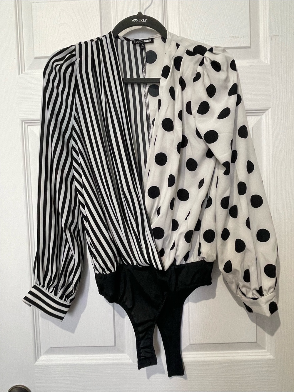 Fashion Nova Black and White Mixed Stripe & Polka Dot Top
